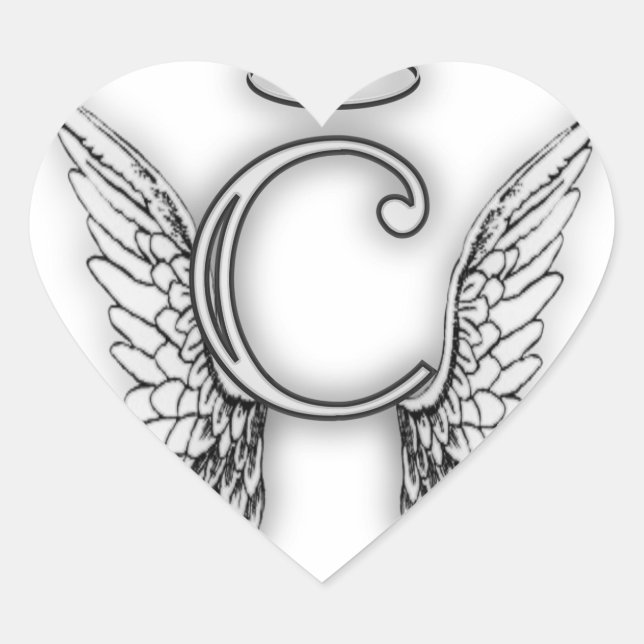 Sticker Cœur Angel Alphabet C Initiale Dernière Ailes Halo (Devant)