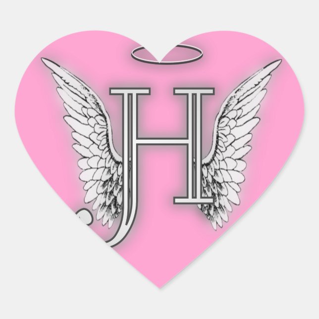 Sticker Cœur Angel Alphabet H Initiale Dernière ailes Halo (Devant)