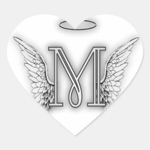 Sticker Cœur Angel Alphabet M Lettre initiale Ailes Halo