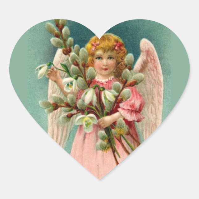 Sticker Cœur Angel Avec Jolie Robe Rose (Devant)