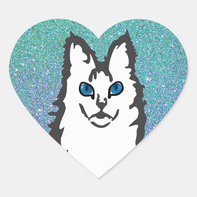Sticker Cœur Angora turque - Bleu Eyed Angora Chat (Devant)
