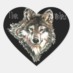 Sticker Cœur Animal d'aquarelle de citation de loups d'amour,