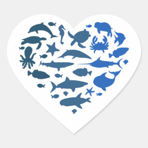 Sticker Cœur Animaux de la mer coeur
