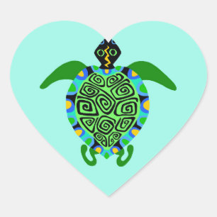 Sticker Cœur Animaux sauvages - J'aime les TORTUES de Mer - Aqu