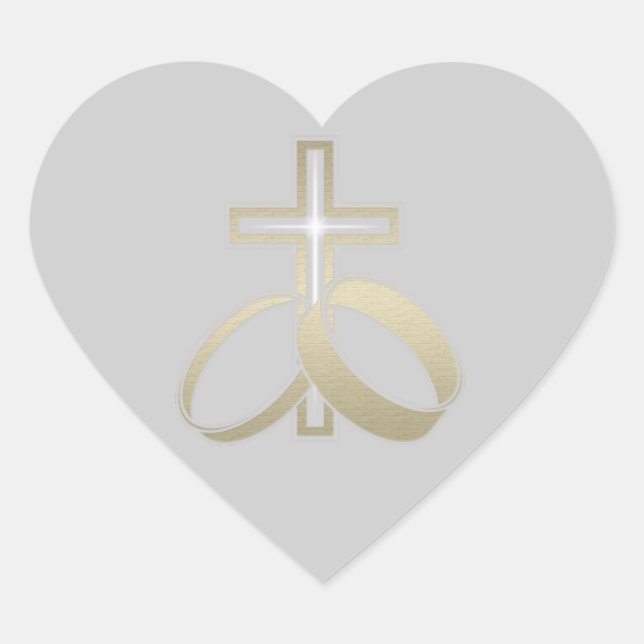 Sticker Cœur Anneaux et croix de Mariage d'or (Devant)