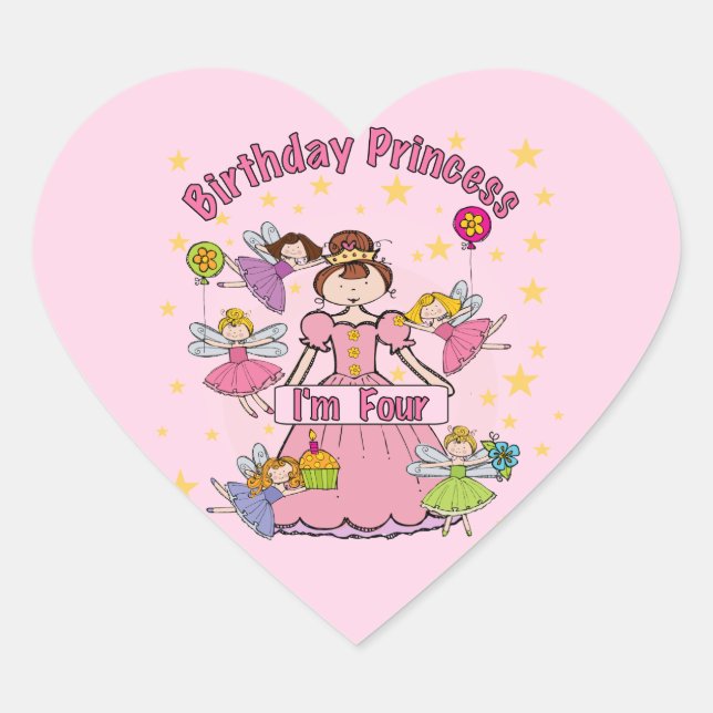 Sticker Cœur Anniversaire Princesse Je suis quatre t-shirts et  (Devant)