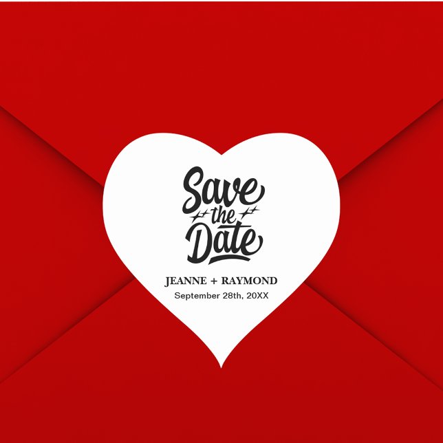 Sticker Cœur Annonce de mariage personnalisée moderne pour save (Modern save the date sticker adds personalized charm to heartfelt wedding announcements.)