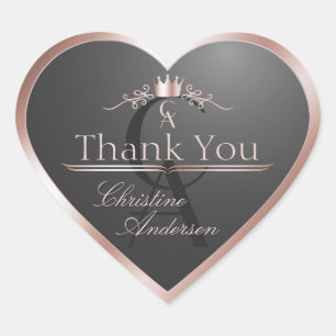 Sticker Cœur Anthracite avec cadre en or rose Monogram Merci
