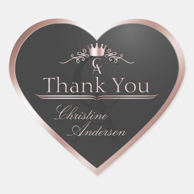 Sticker Cœur Anthracite with Rose Gold Frame Monogram Thank You (Devant)