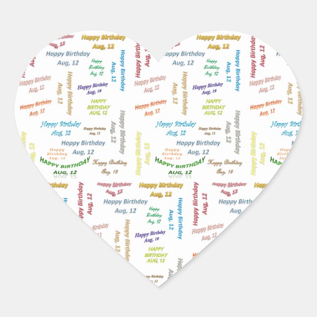 Sticker Cœur Août, 12 Anniversaire (Devant)