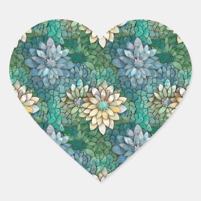 Sticker Cœur Aqua Blanc Vert Floral (Devant)