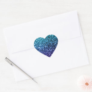 Sticker Cœur Aqua bleu ombré faux paillettes scintillent