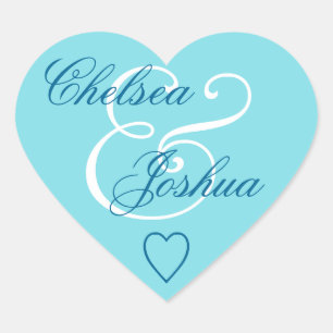Sticker Cœur Aqua Blue Envelope Seal Mariage Heart V08