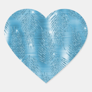 Sticker Cœur Aqua Blue Glitzy Parties scintillant Feuilles trop