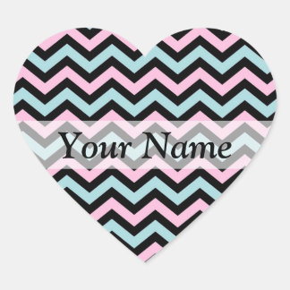 Sticker Cœur Aqua rose et chevron noir