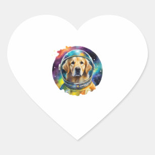 Sticker Cœur Aquarelle arc-en-ciel Galaxy Astronaut Golden Retr
