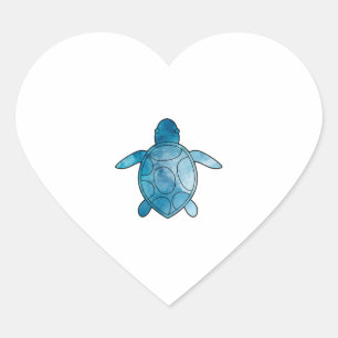 Sticker Cœur Aquarelle bleue de la tortue marine