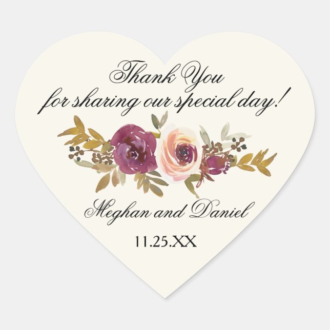 Sticker Cœur Aquarelle d'automne Mariage floral (Devant)