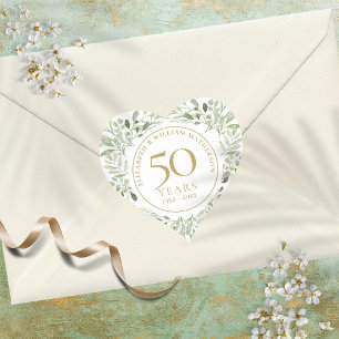 Sticker Cœur Aquarelle douce Feuilles 50e anniversaire