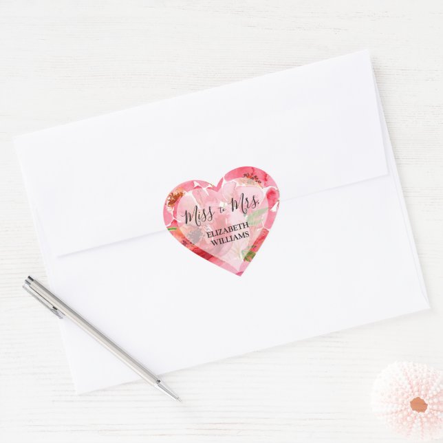 Sticker Cœur Aquarelle Fête des mariées des fleurs de pivoine (Enveloppe)