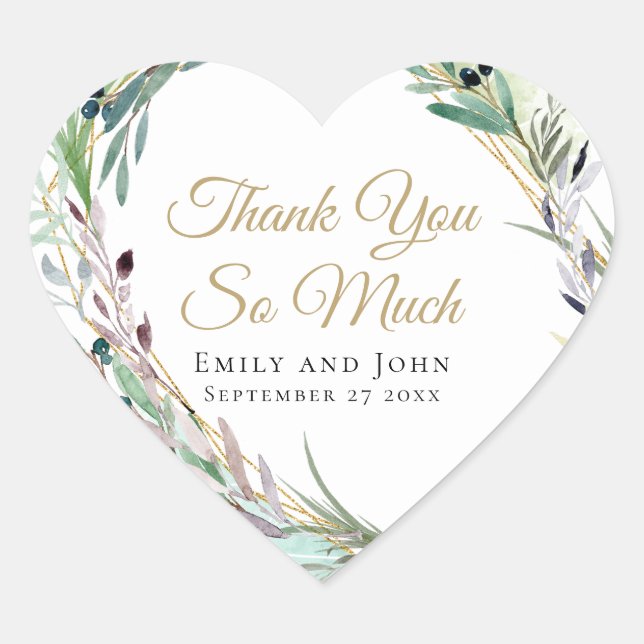 Sticker Cœur Aquarelle Feuille d'olive Géométrique Mariage Fave (Devant)