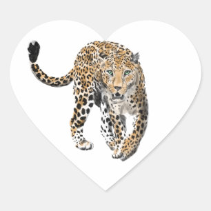 Sticker Cœur aquarelle léopard jungle chat animal peint vert