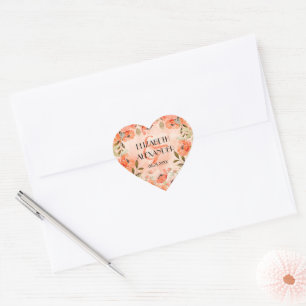 Sticker Cœur Aquarelle Orange Floral Mariage