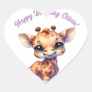 Sticker Cœur Aquarelle petite girafe