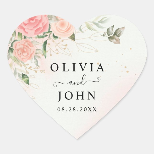 Sticker Cœur Aquarelle romantique rose Mariage rose Floral (Devant)
