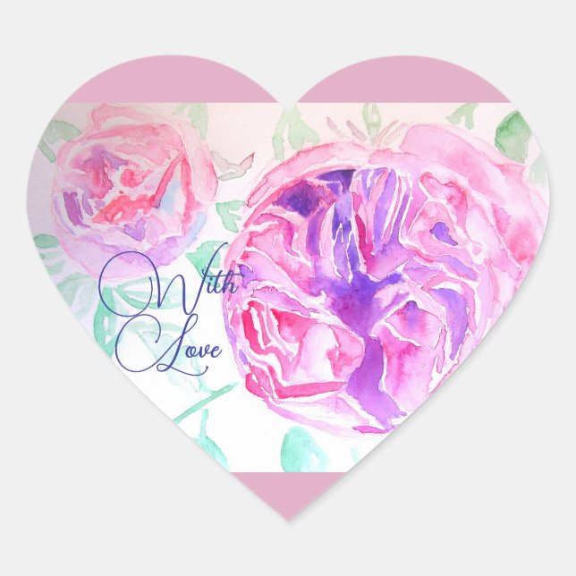 Sticker Cœur Aquarelle rose rose Lilac Rose avec amour (Devant)