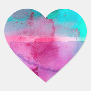 Sticker Cœur Aquarelle rose Turquoise violet Ombre