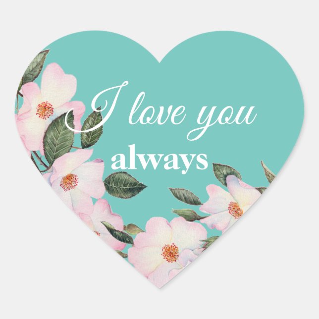 Sticker Cœur Aquarelle Roses Ballerina Floral Je vous aime (Devant)