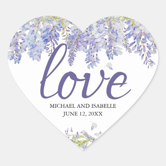 Sticker Cœur Aquarelle violet clair Amour du coeur floral (Devant)