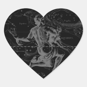 Sticker Cœur Aquarius Constellation Hevelius 1690 sur Noir