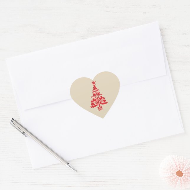 Sticker Cœur Arbre rouge suédois Design scandinave de Noël (Enveloppe)