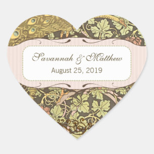 Sticker Cœur Arch Art Nouveau Peacocks Coeur Mariage Sceau