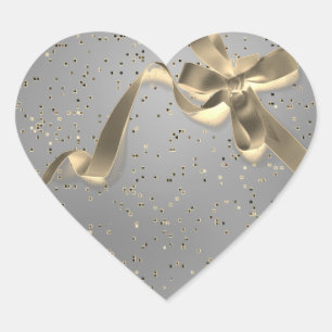 Sticker Cœur Argent avec Mariage Gold Bow
