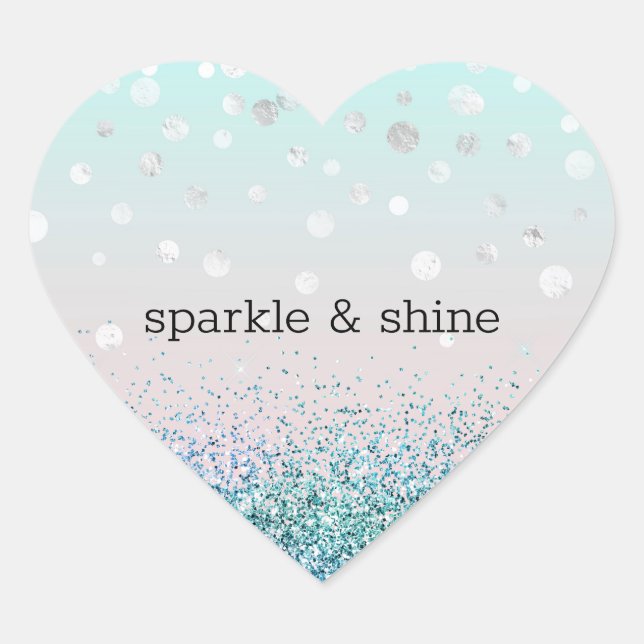 Sticker Cœur Argent Confetti Aqua Mint Purple Parties scintilla (Devant)