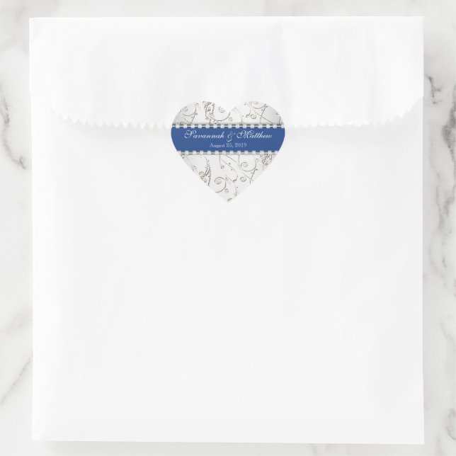 Sticker Cœur Argent Enregistrer la date Lapis Blue Mariage Seal (Sac)