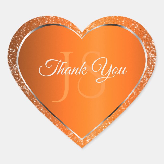 Sticker Cœur Argent orange avec initiales de Parties scintillan (Devant)
