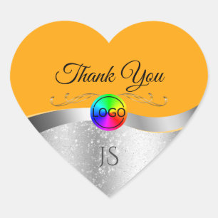 Sticker Cœur Argent orange ondulé avec logo Monogramme Merci