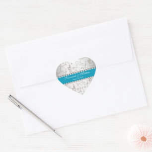 Sticker Cœur Argent Sauvez la date Hawaiian Blue Mariage Seal