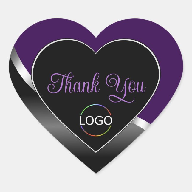 Sticker Cœur Argent violet noir Wavy avec logo Merci mou (Devant)