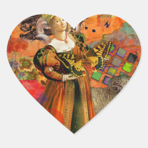 Sticker Cœur Aries Orange Woman : Collage d'art antique gothiqu
