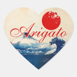 Sticker Cœur Arigato Harmonie japonaise avec Fuji