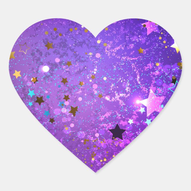 Sticker Cœur Arrière - plan de feuille violet avec étoiles (Devant)