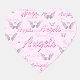 Sticker Cœur Arrière - plan rose avec des ailes d'ange