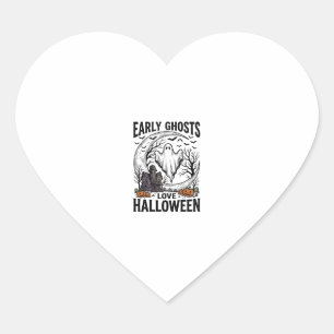 Sticker Cœur Art de gravure de fantôme de Halloween antique de