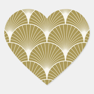 Sticker Cœur Art déco, feston, motif, or, blanc, argent, chic,