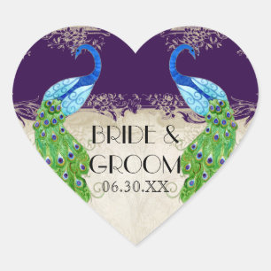 Sticker Cœur Art Déco Peacock Favoriser Gift Tags Seal Dark Pur